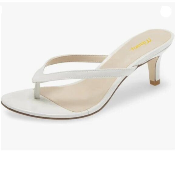 Milooey shoes Womens Flip Flop Sandals Slip on Kitten Heel Mules Round Toe White - Picture 1 of 8